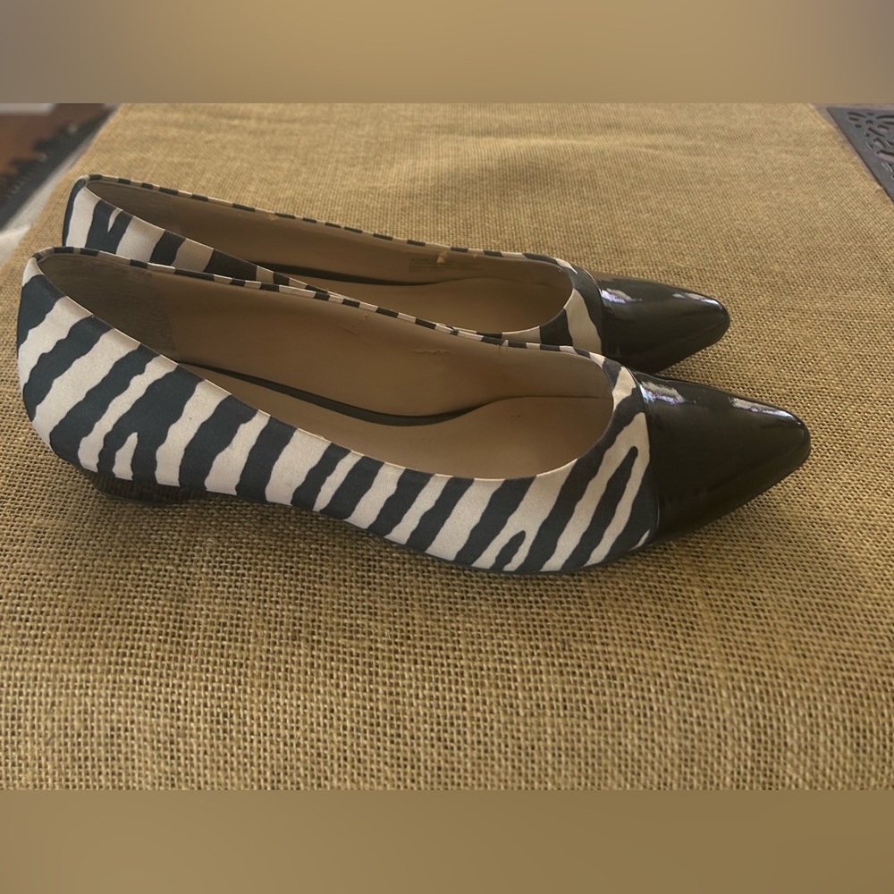 Franco Sarto Black and Cream Zebra Flats